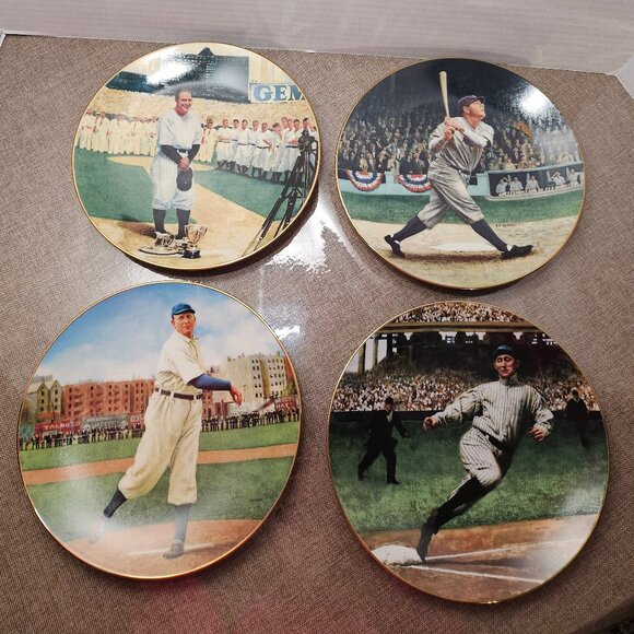 Legends of Baseball Collector Porcelain Plates Gold Trim 1993 Set of 4 - Picture 1 of 10